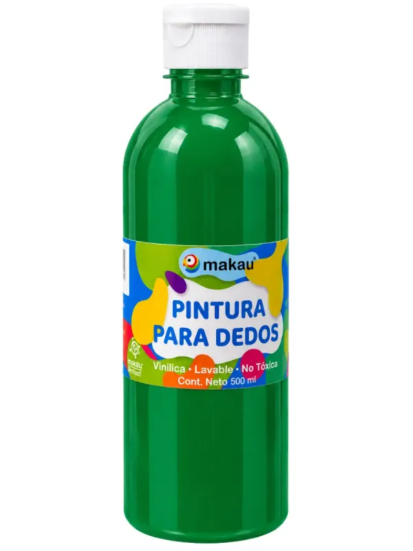Envase unitario de pintura vinílica verde bandera de 500 ml en mostrador físico