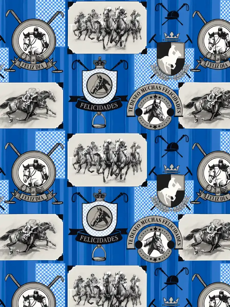 Papel de Regalo Caballos C/10 pzas - Mayoreo Paquete con 10 pliegos de papel de regalo de caballos de 69x51 cm con diseños ecuestres y decorativos