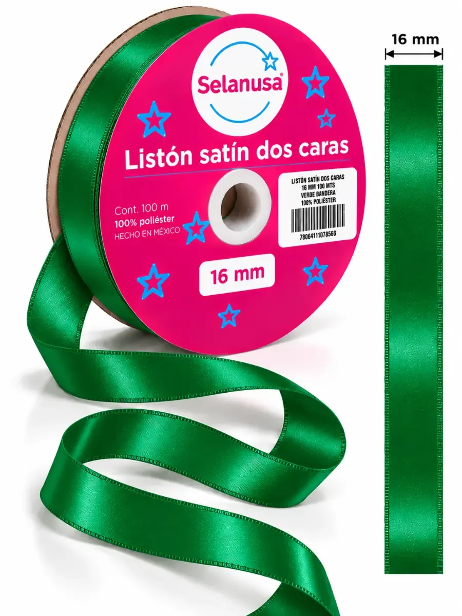 Listón satin 16mm rollo con 100 m. Verde Bandera – Mayoreo Listón satin 16mm rollo con 100 m. Verde Bandera – Mayoreo