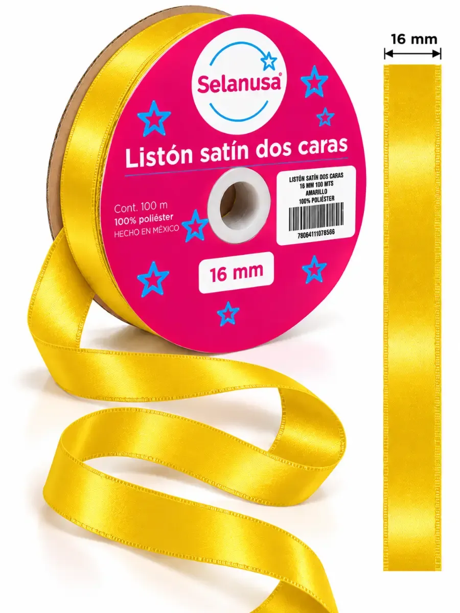 Rollo al por mayor de listón satinado Selanusa de 16 milímetros por 100 metros en color amarillo mango