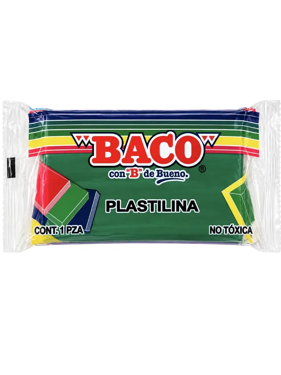 Plastilina en barra Baco verde obscuro 62 – Mayoreo Caja al por mayor de plastilina en barra marca Baco en color verde obscuro 62 para manualidades