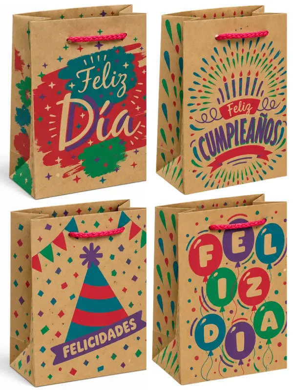 Bolsa de regalo GR Fiesta Alegre 36x25 cm c/8 pzas Paquete con 9 pzas de bolsas de regalo tamaño mediano modelo Fiesta Alegre de 29x20 cm al por mayor