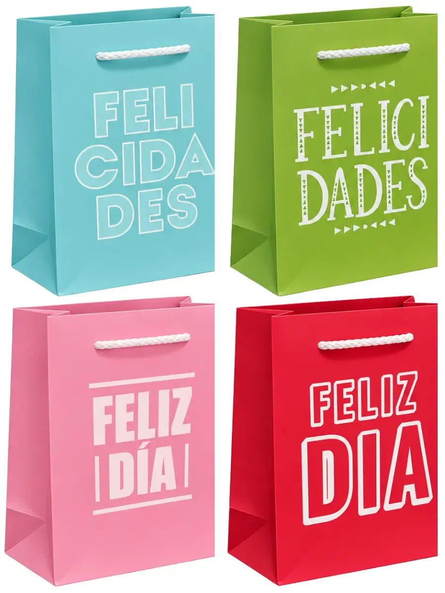 Paquete con 9 pzas de bolsas de regalo decorativas modelo Colormania al por mayor