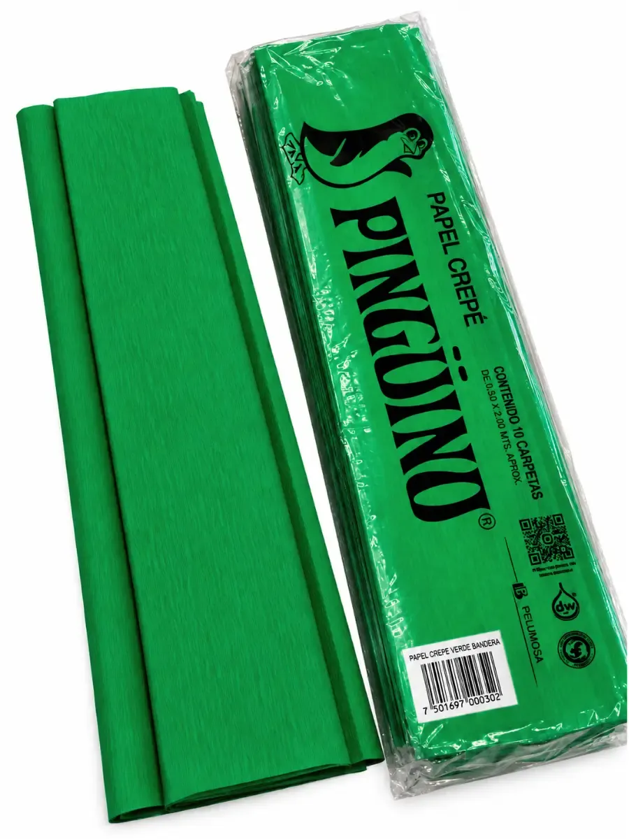 Paquete al por mayor de papel crepé Pingüino color verde bandera con 10 piezas