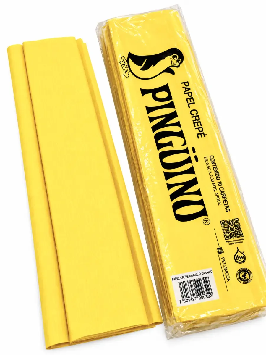 Paquete al por mayor de papel crepé Pingüino color amarillo canario con 10 piezas