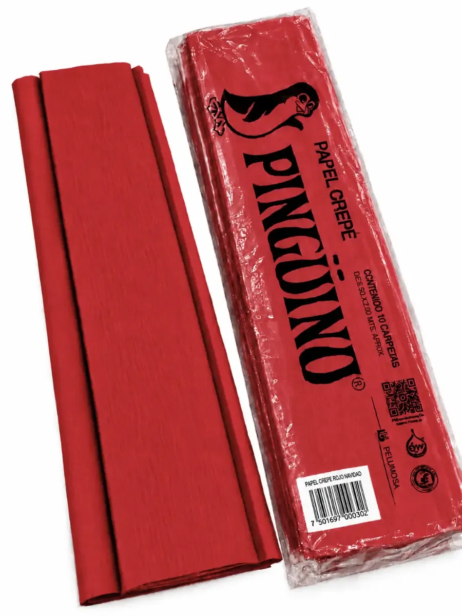 Papel Crepé Pingüino Rojo Navidad c/10 por paquete Paquete al por mayor de papel crepé Pingüino color rojo navidad con 10 piezas