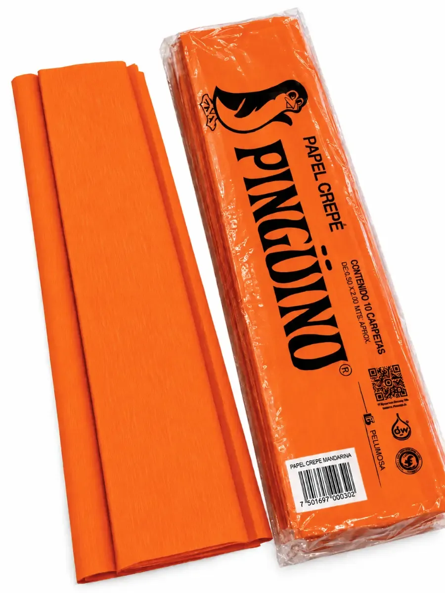 Paquete al por mayor de papel crepé Pingüino color mandarina con 10 piezas