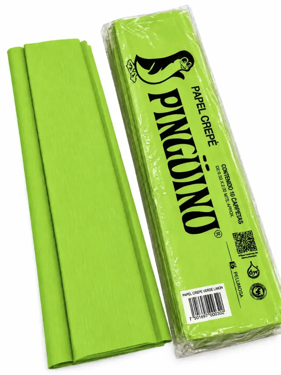 Paquete al por mayor de papel crepé Pingüino color verde limón con 10 piezas