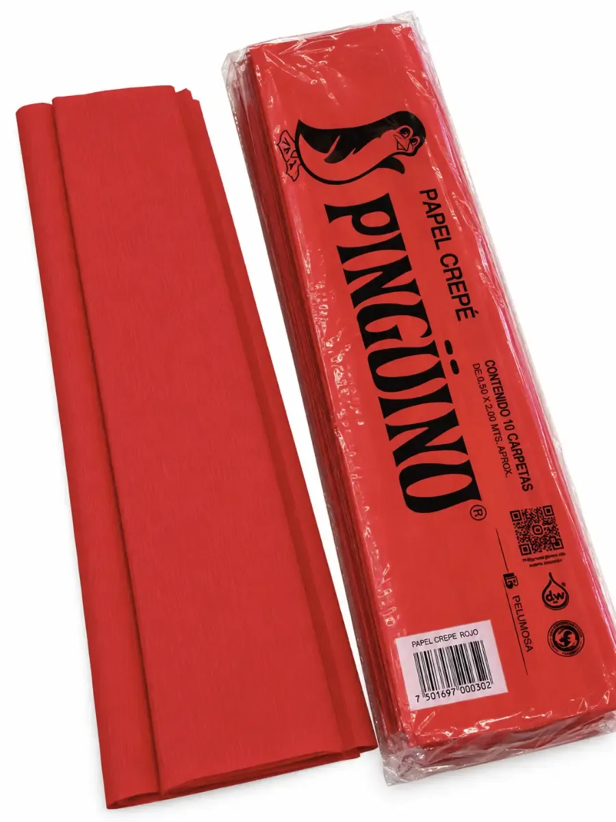 Paquete al por mayor de papel crepé Pingüino color rojo con 10 piezas