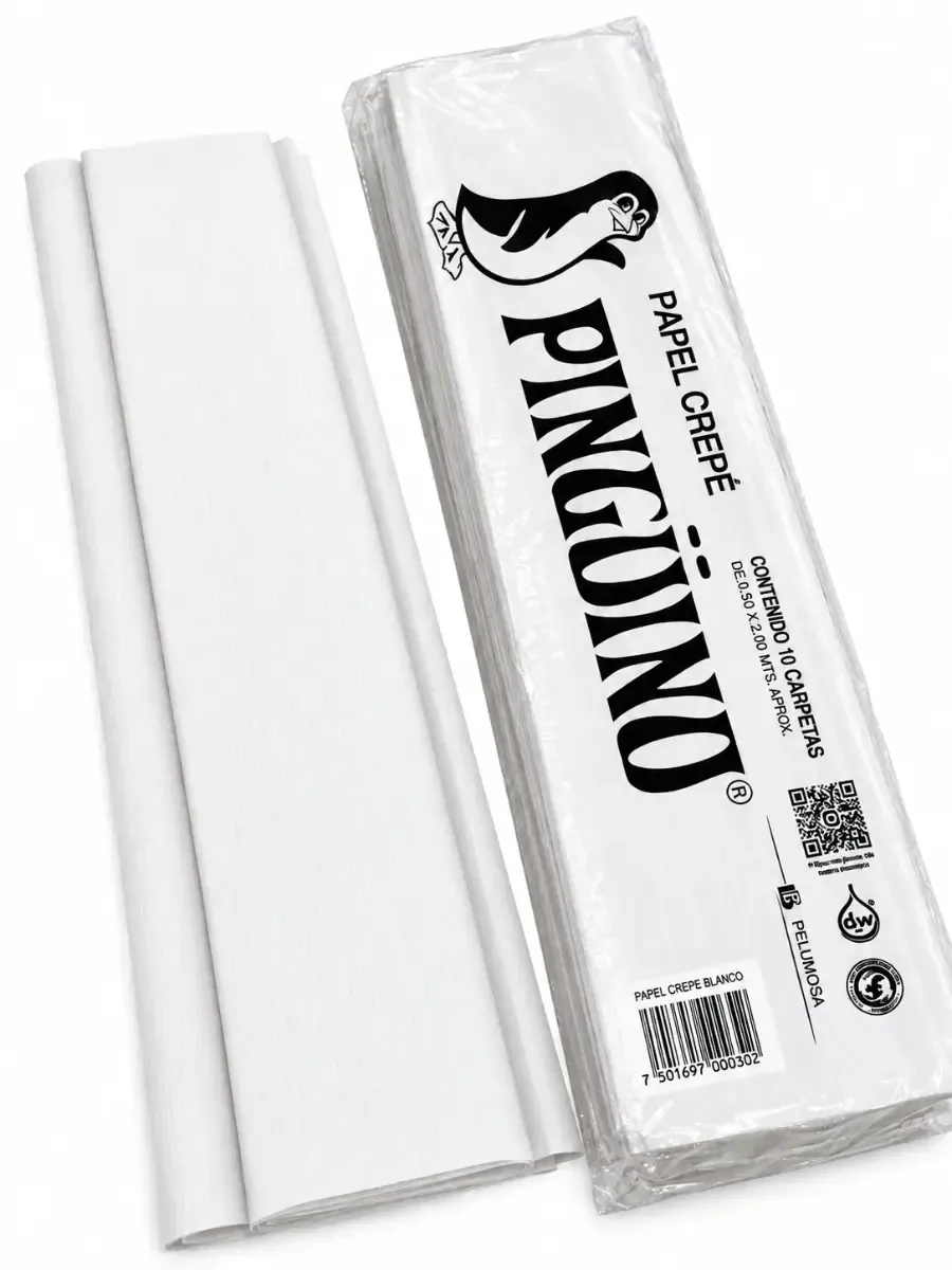 Paquete al por mayor de papel crepé Pingüino color blanco con 10 piezas