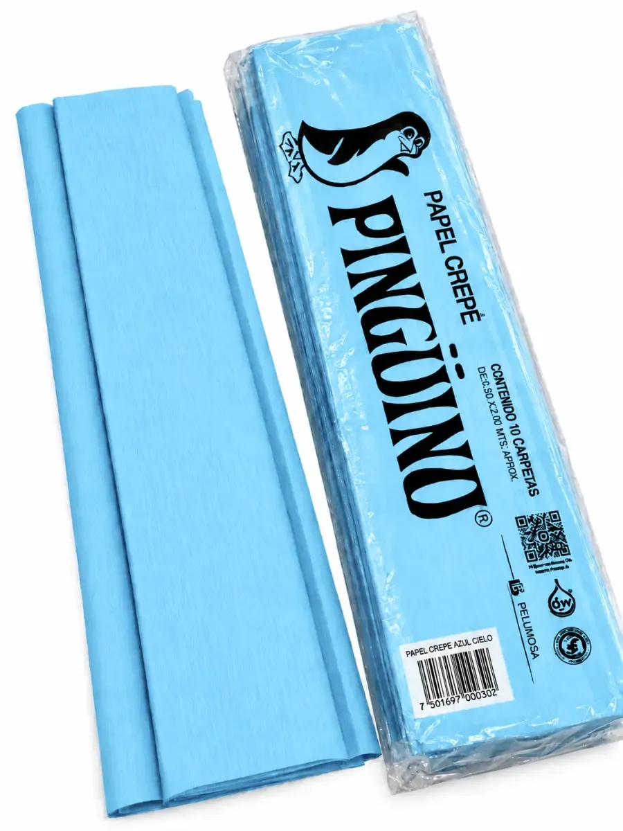 Papel Crepé Pingüino Azul cielo c/10 por paquete