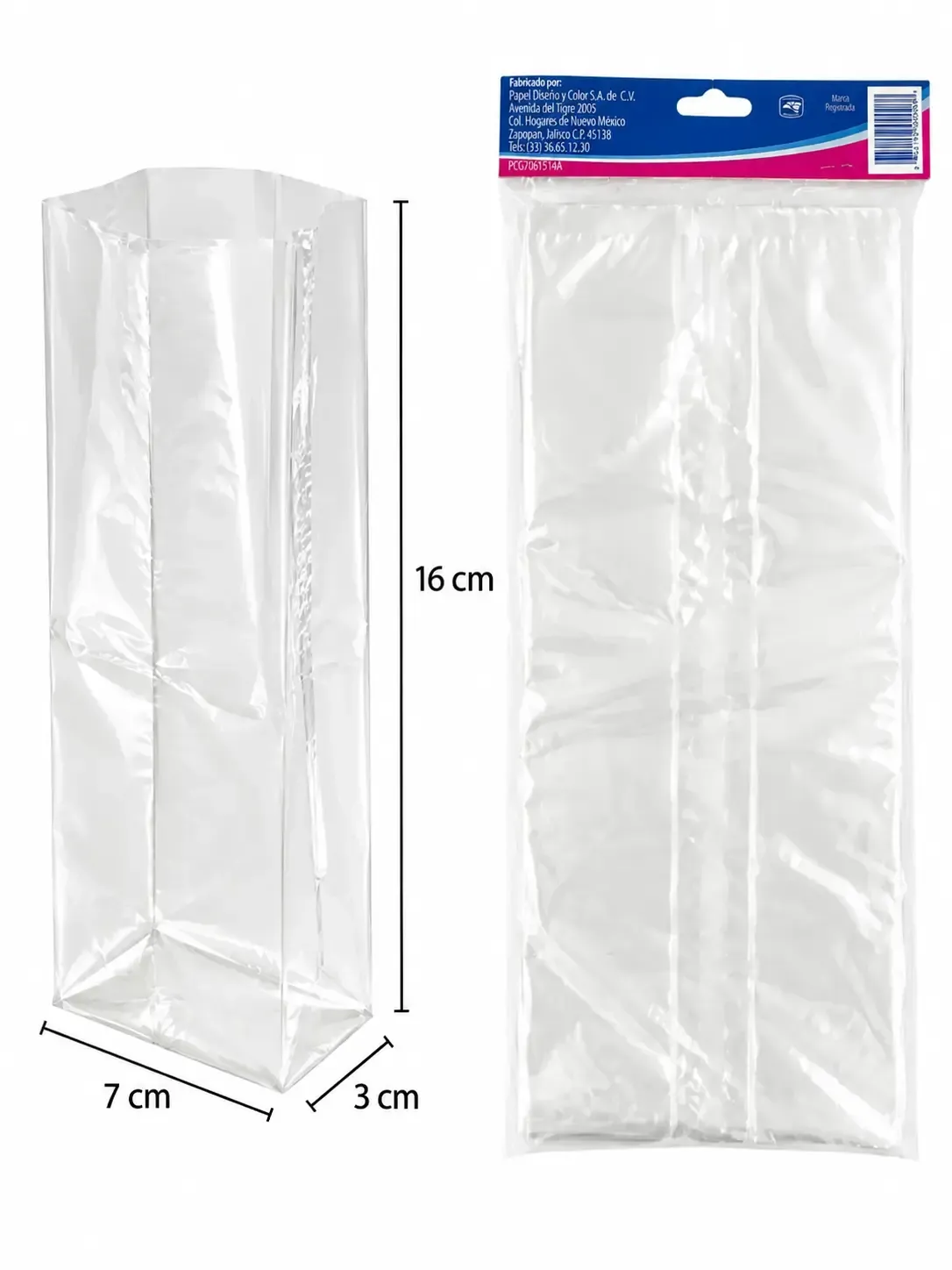 Paquete al por mayor de bolsas de celofán transparente 16x7+3 cm con fuelle de 25 piezas