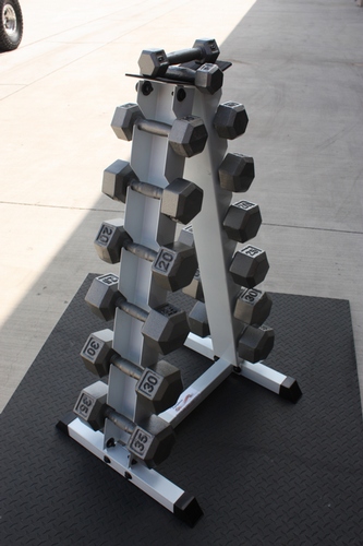 Set of Grey Hex Dumbbells w/ Rack