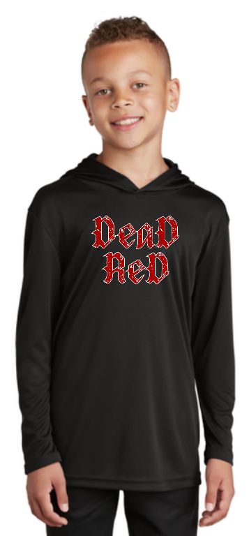 Youth Dead Red Drifit Hooded Long Sleeve Tee