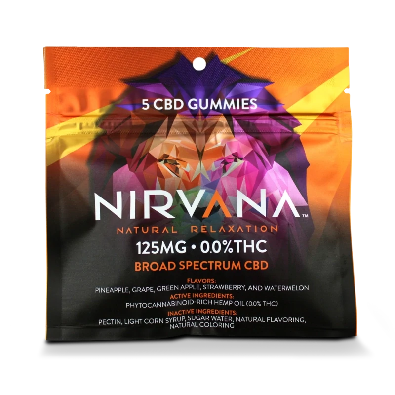 Nirvana: Broad Spectrum CBD Gummies - 5 Count Bag (125mg total, 25mg each)