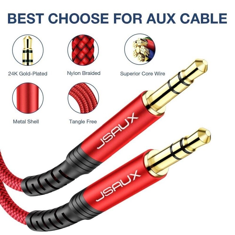 4FT BRAIDED AUX CABLE RED