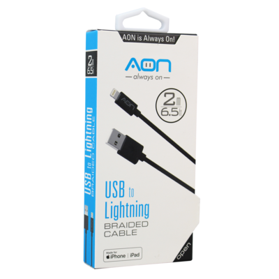 USB TO LIGHTNING BRAIDED 6.5FT AON