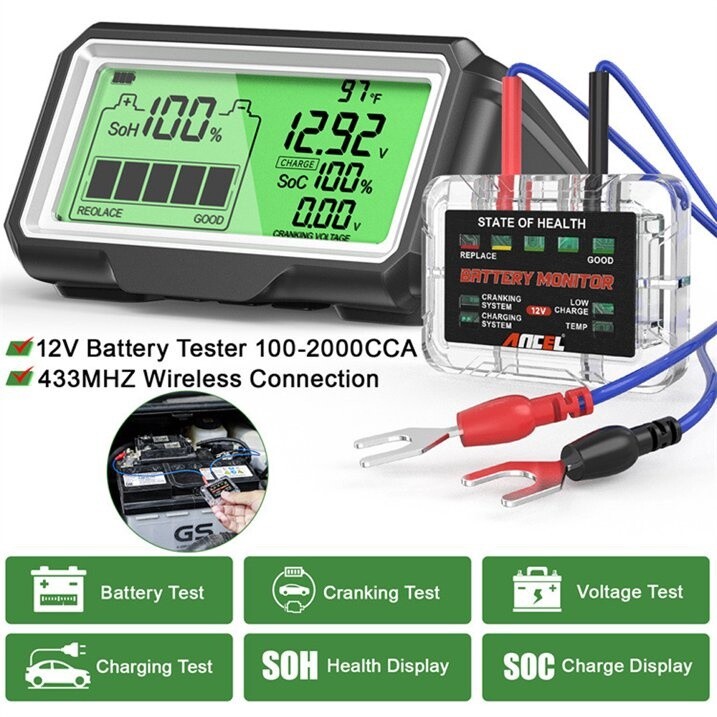 ANCEL BM200 Solar-Powered Car Battery Tester, Battery Monitor, Oximeter Compatible