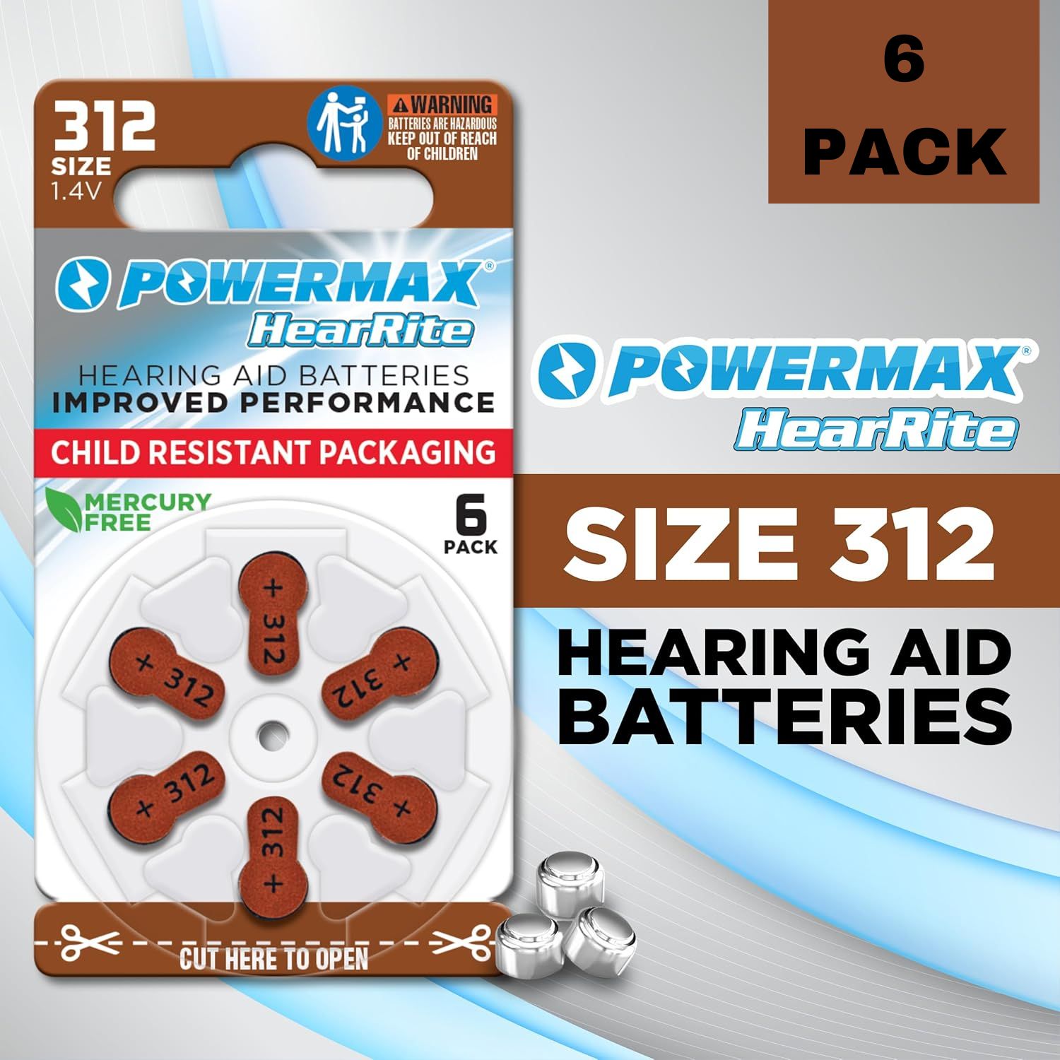 312 HEARING AID BATTERY POWERMAX ( 6 PACK)