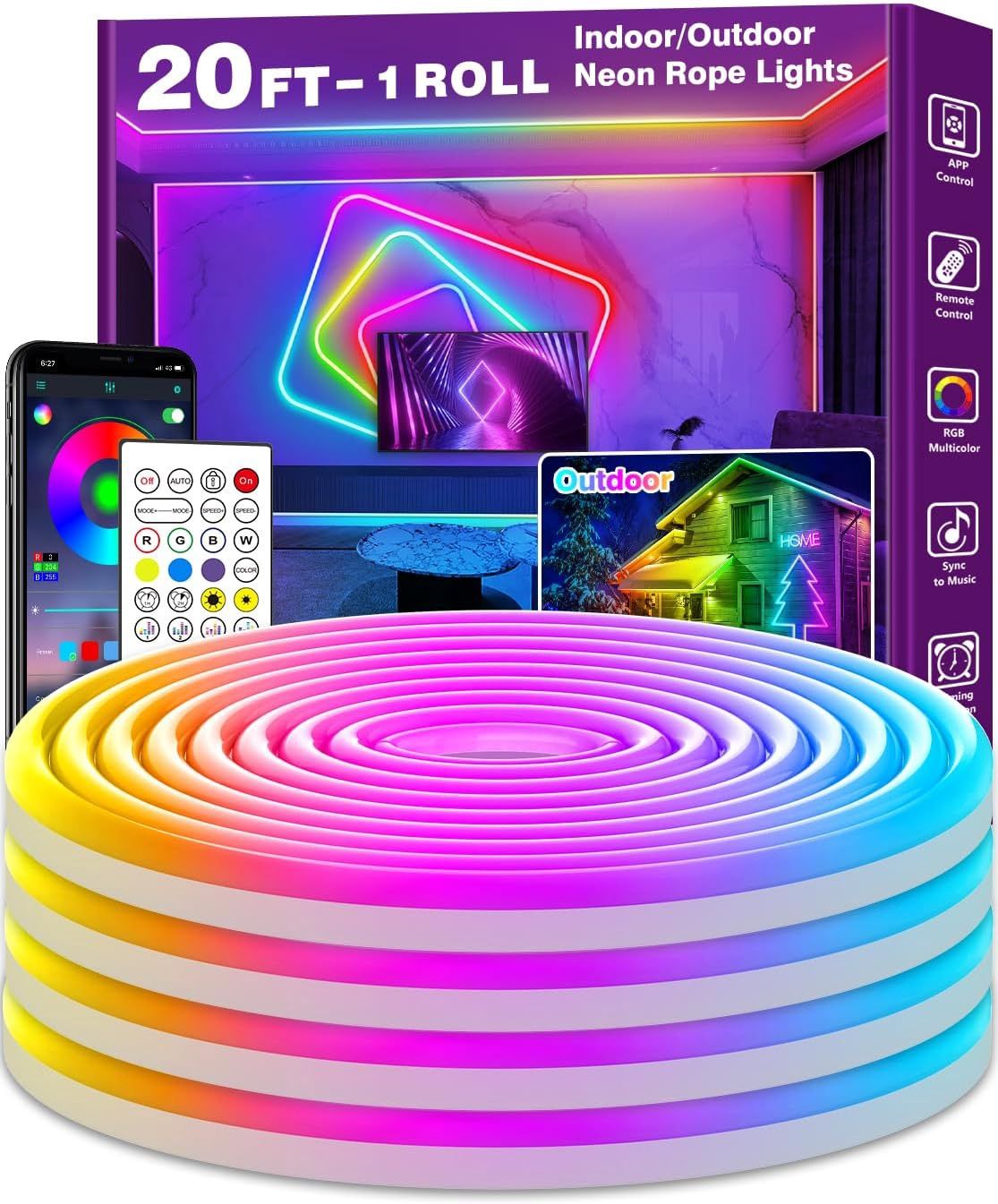 20FT NEON ROPE LIGHT RGB LED