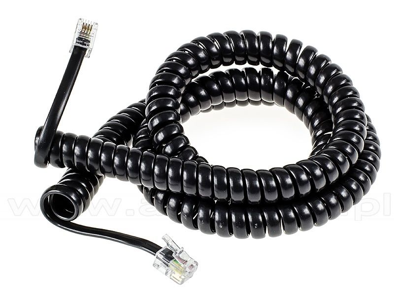 TELEPHONE HANDSET CORD CURLY 15FT, Colour: BLACK