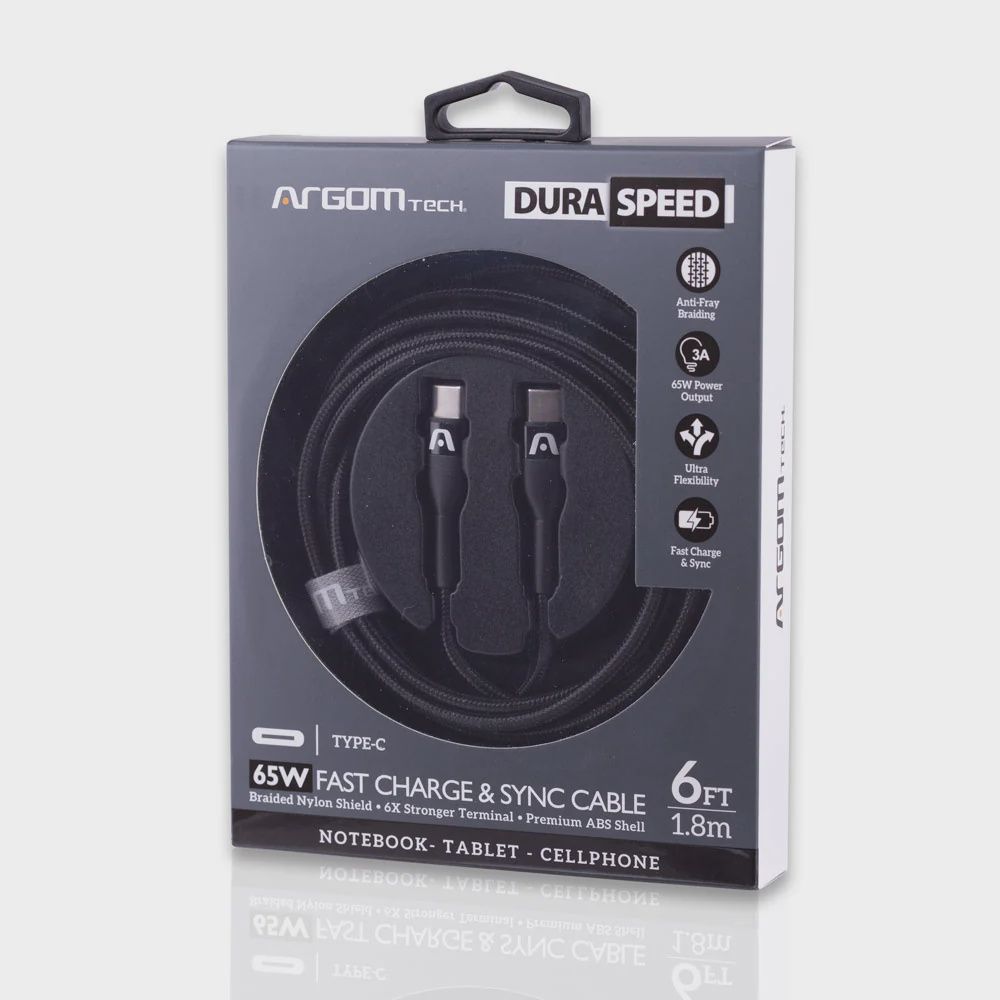 TYPE-C TO TYPE-C 65W NYLON BRAIDED CABLE- DURA SPEED, Length: 6FT