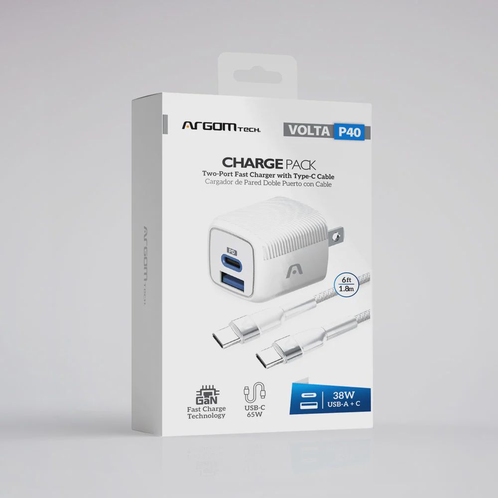 VOLTA P40 CHARGE PACK- 2 PORT FAST CHARGER WITH TYPE-C CABLE
