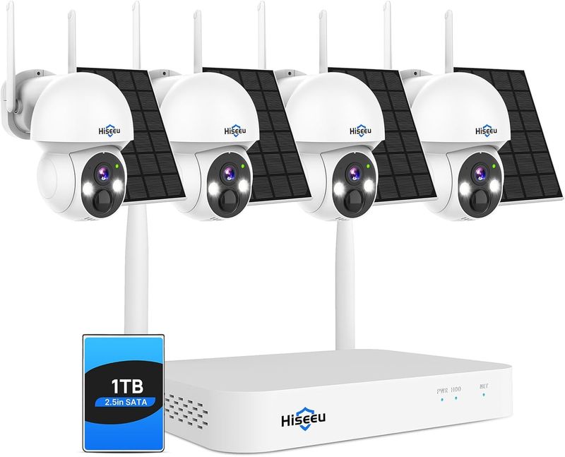 HISEEU 4PCS SOLAR CAM KIT WITH NVR 1TB STORAGE 4MP CAMS