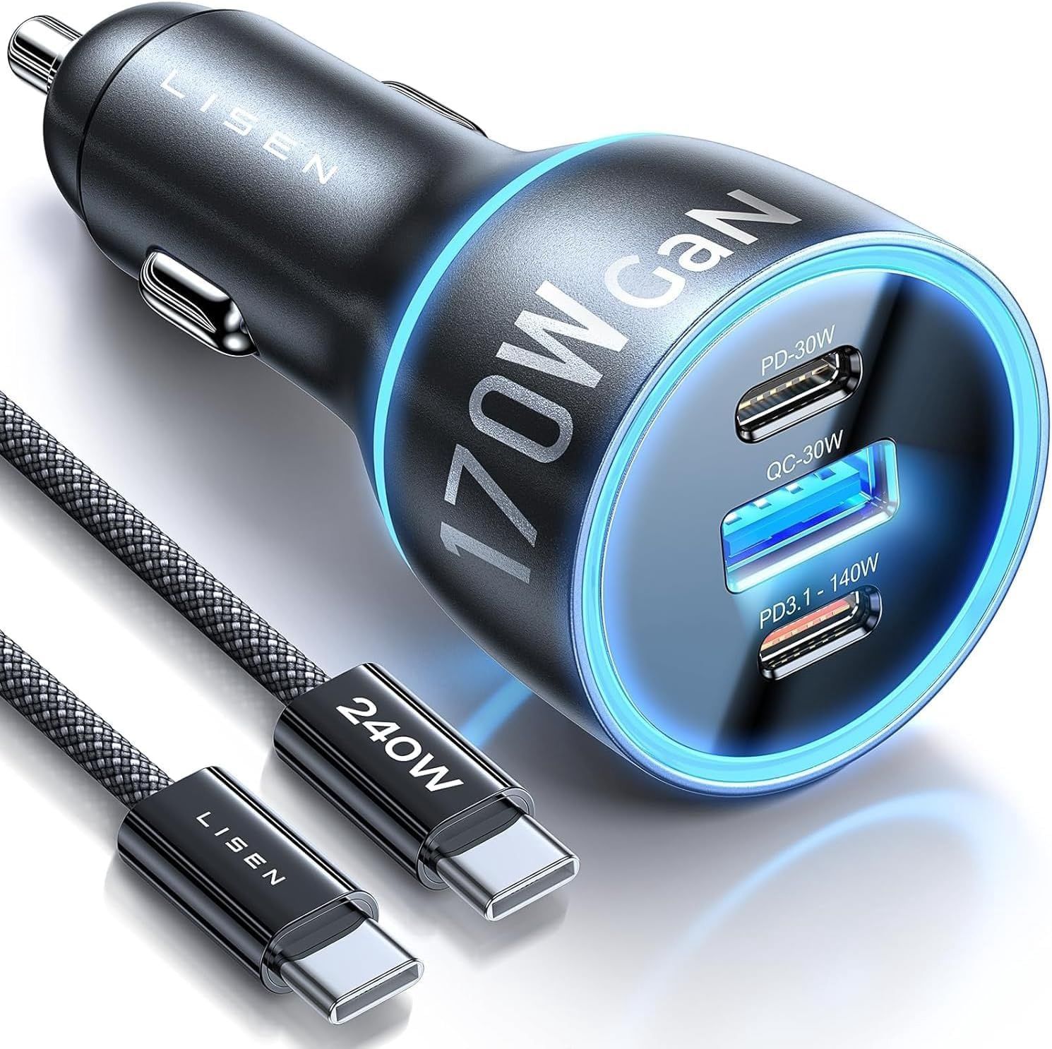 170W CAR CHARGER USB C CABLE INCLUDED LISEN