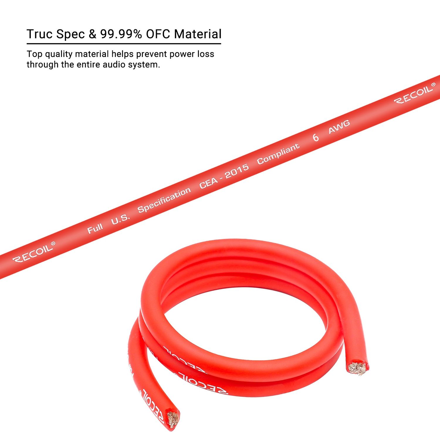 6G OFC RECOIL POWER WIRE, Colour: RED, Length: YARD
