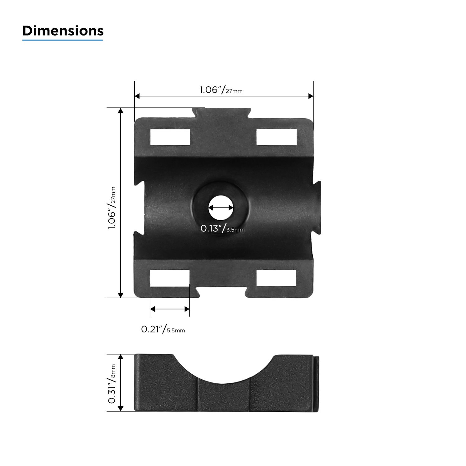 1'x1" MODULAR CABLE TIE WIRE HOLDER 0/4G RECOIL, Amount: 1