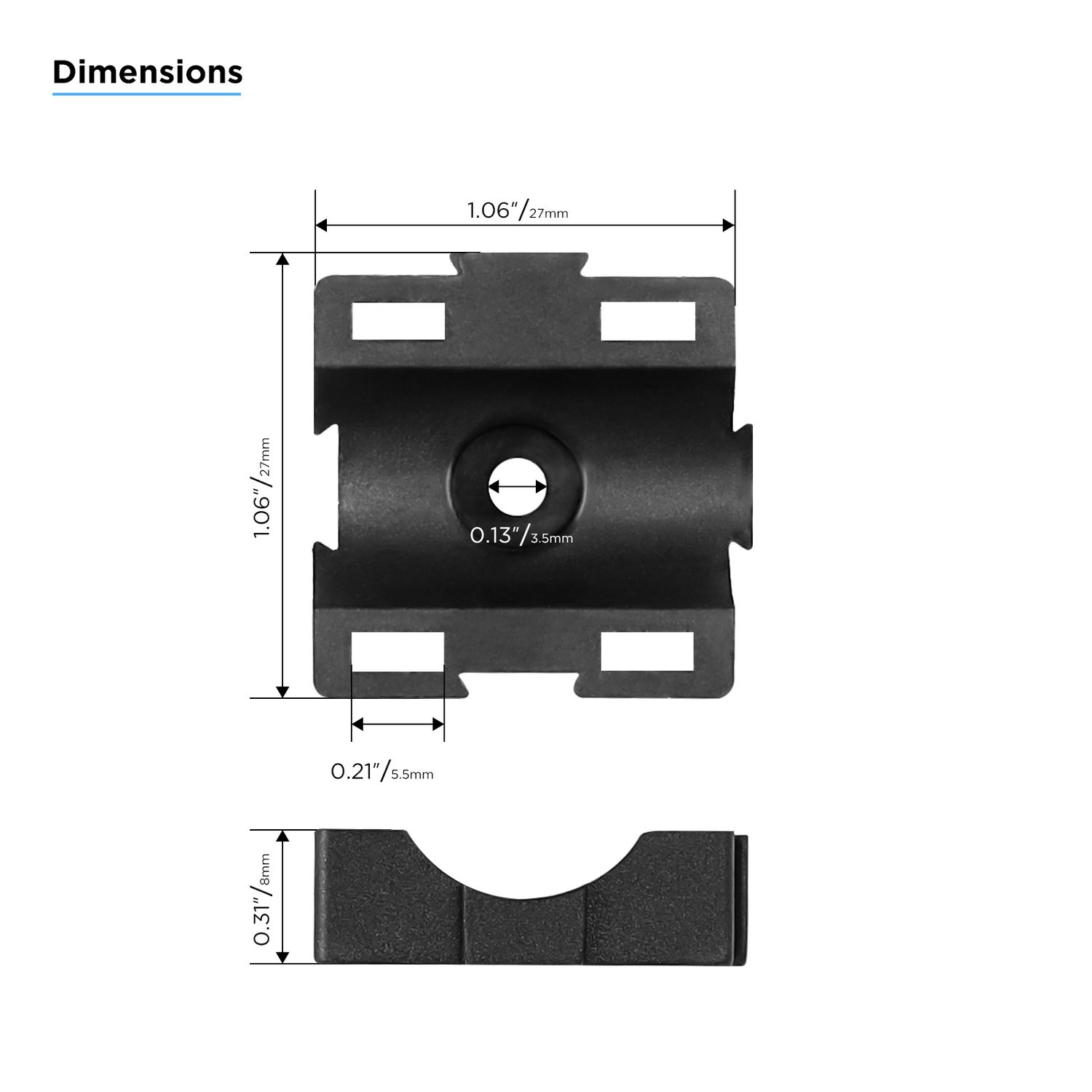 1'x1" MODULAR CABLE TIE WIRE HOLDER 0/4G RECOIL, Amount: 1