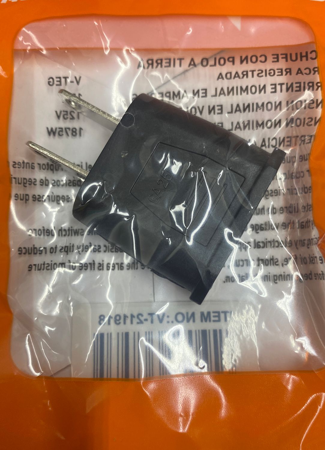 V-TEG EURO PLUG ADAPTER 2 PIN ROUND TO FLAT