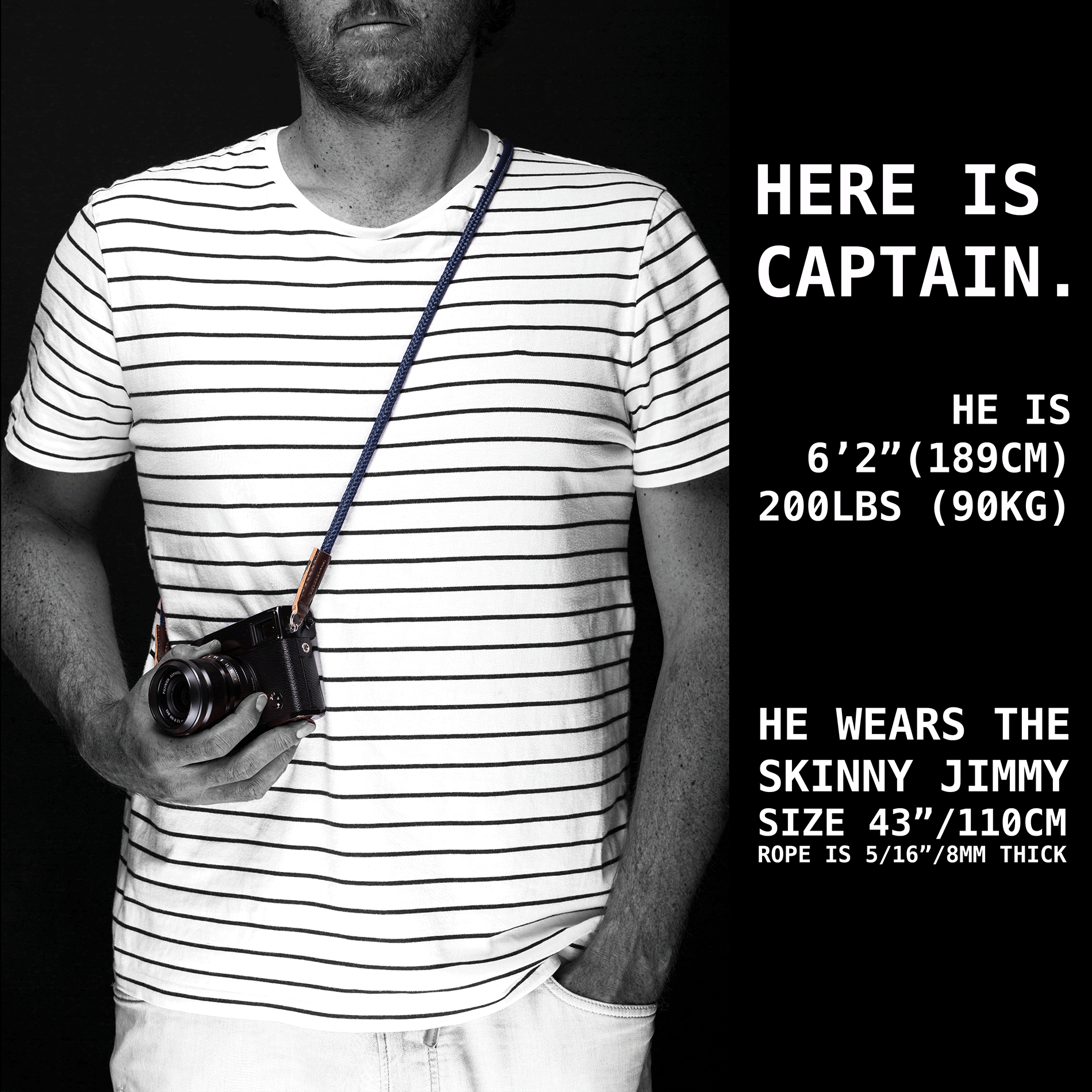 Skinny Jimmy DeLuxe Navy. Neck Camera Strap