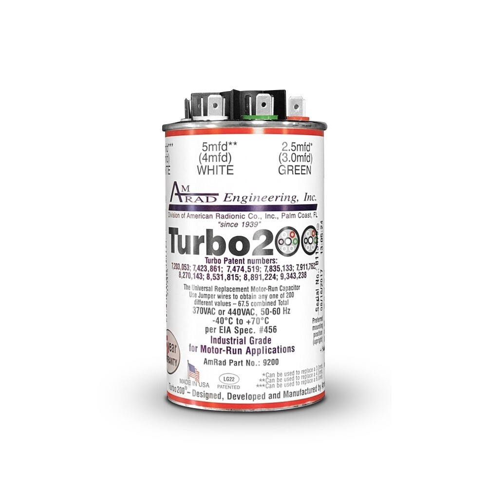 Turbo200 Amrad Round Multi-Tap Run Capacitor Up to 67.5 MFD