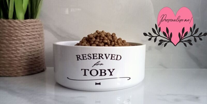 Personalised ceramic dog,cat,or pet bowl with your choice of text. Perfect feeding bowl for your pet