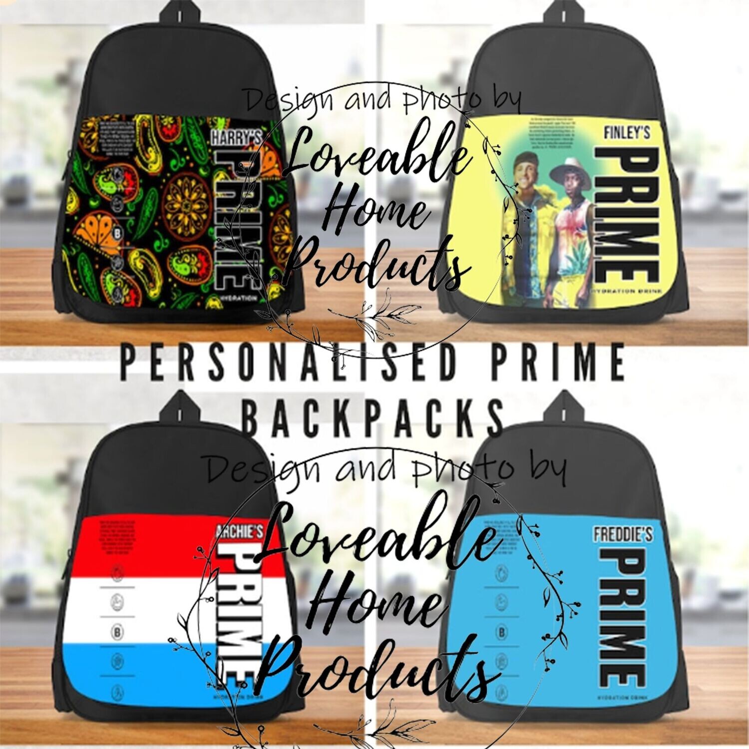 Personalised Prime backpacks, perfect for back to school. With any prime design on and name of your choice. Choose design and name