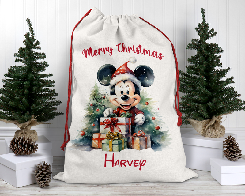 Personalised Santa Sack, Christmas Sack, Personalised Christmas Sack - Name, Initial Christmas Gift Bag, Christmas Keepsake Mickey