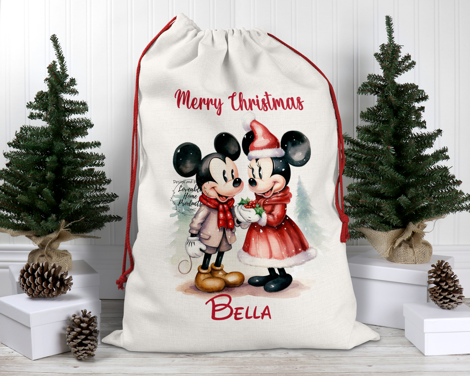 Personalised Santa Sack, Christmas Sack, Personalised Christmas Sack - Name, Initial Christmas Gift Bag, Christmas Keepsake Minnie Mickey
