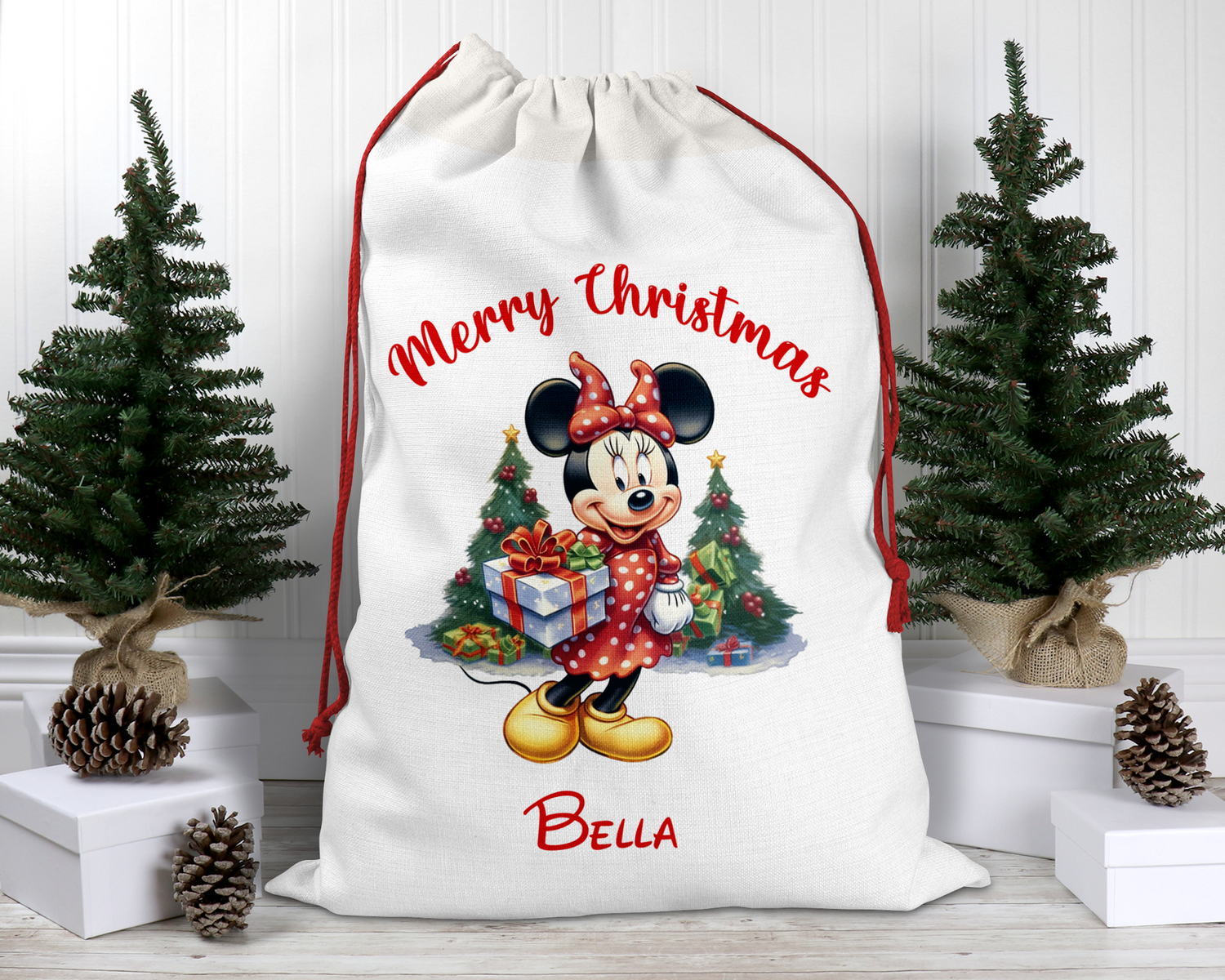 Personalised Santa Sack, Christmas Sack, Personalised Christmas Sack - Name, Initial Christmas Gift Bag, Christmas Keepsake Minnie