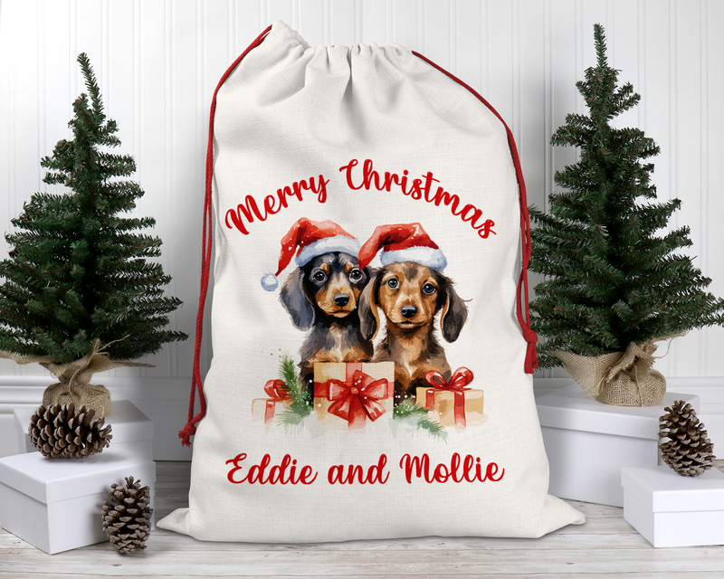 Personalised Santa Sack, Christmas Sack, Personalised Christmas Sack - Name, Initial Christmas Gift Bag, Christmas Keepsake dachshund themed