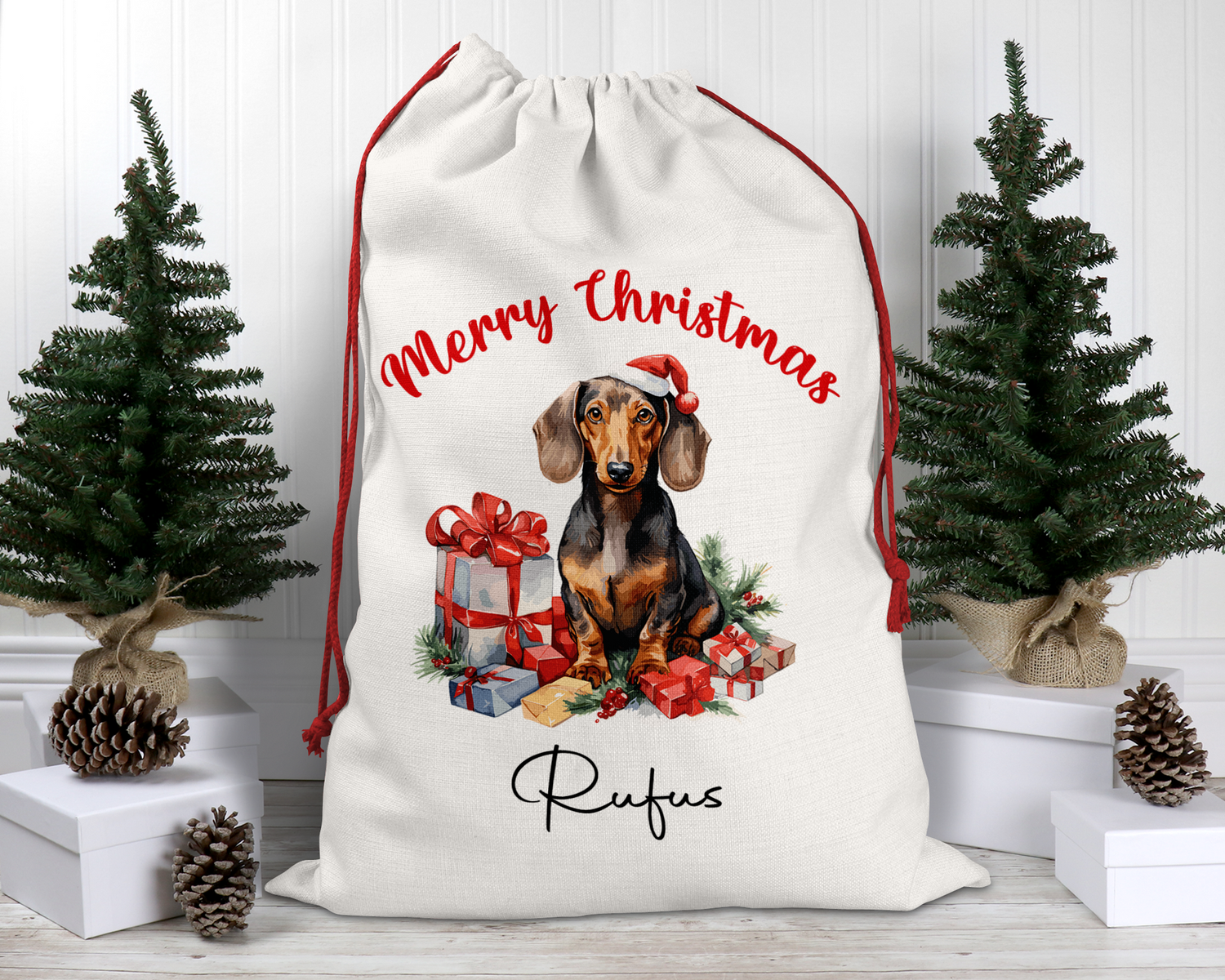 Personalised Santa Sack, Christmas Sack, Personalised Christmas Sack - Name, Initial Christmas Gift Bag, Christmas Keepsake dachshund themed