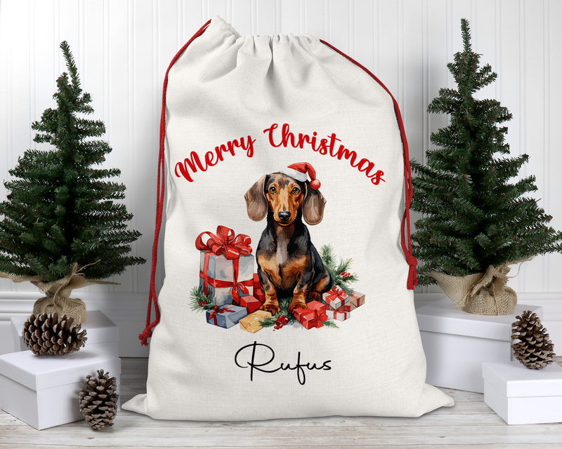 Personalised Santa Sack, Christmas Sack, Personalised Christmas Sack - Name, Initial Christmas Gift Bag, Christmas Keepsake dachshund themed