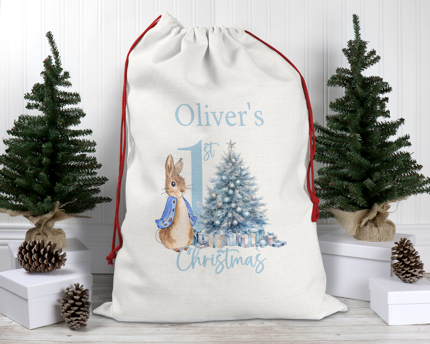 Personalised Santa Sack, Christmas Sack, Personalised Christmas Sack - Name, Initial Christmas Gift Bag, Christmas Keepsake First Christmas Peter Rabbit