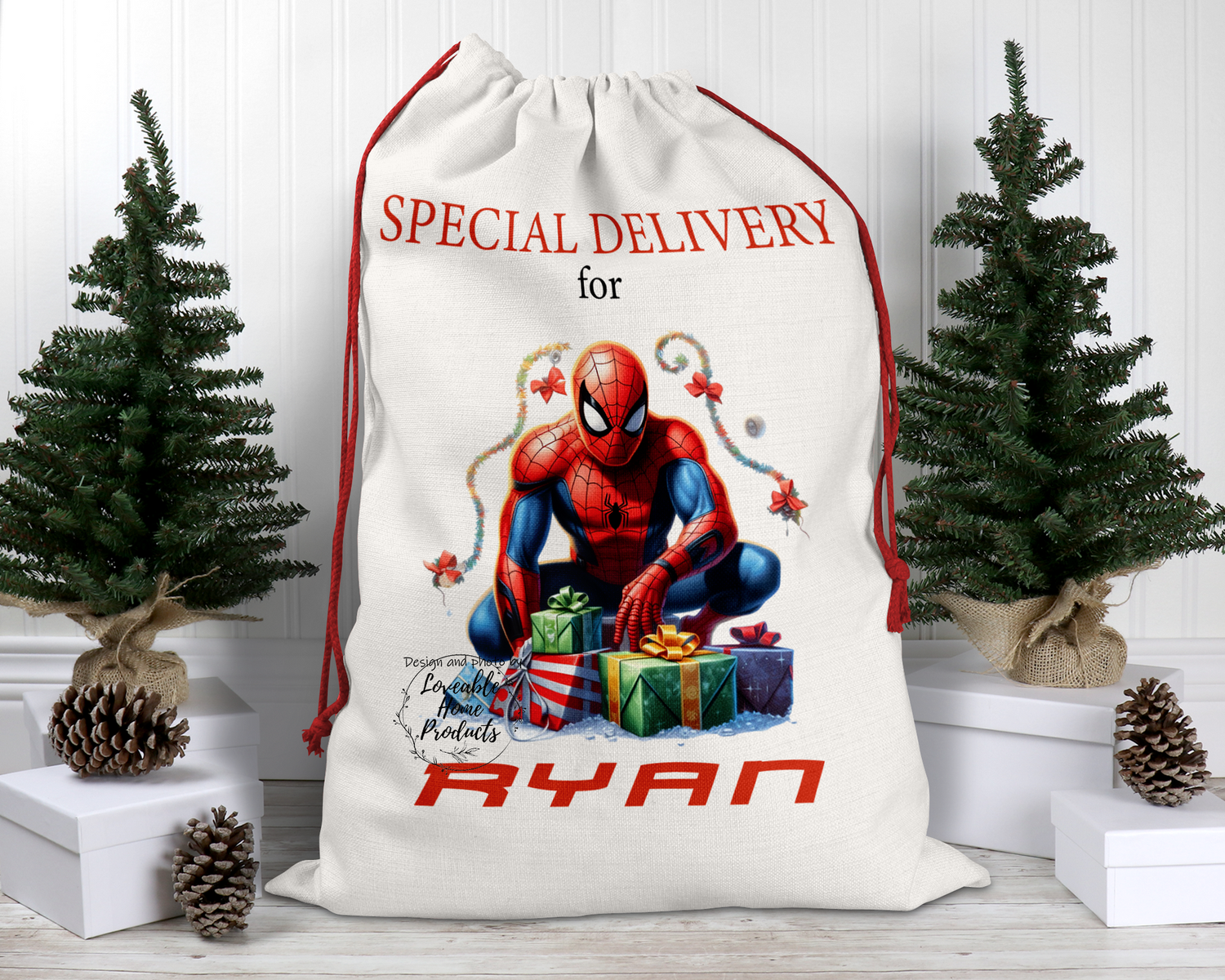 Personalised Santa Sack, Christmas Sack, Personalised Christmas Sack - Name, Initial Christmas Gift Bag, Christmas Keepsake Spiderman theme