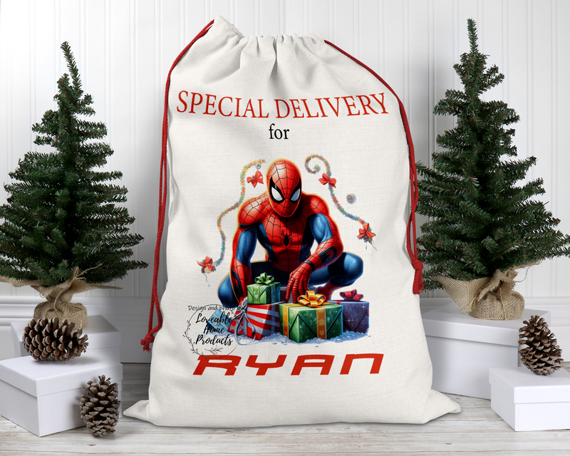 Personalised Santa Sack, Christmas Sack, Personalised Christmas Sack - Name, Initial Christmas Gift Bag, Christmas Keepsake Spiderman theme