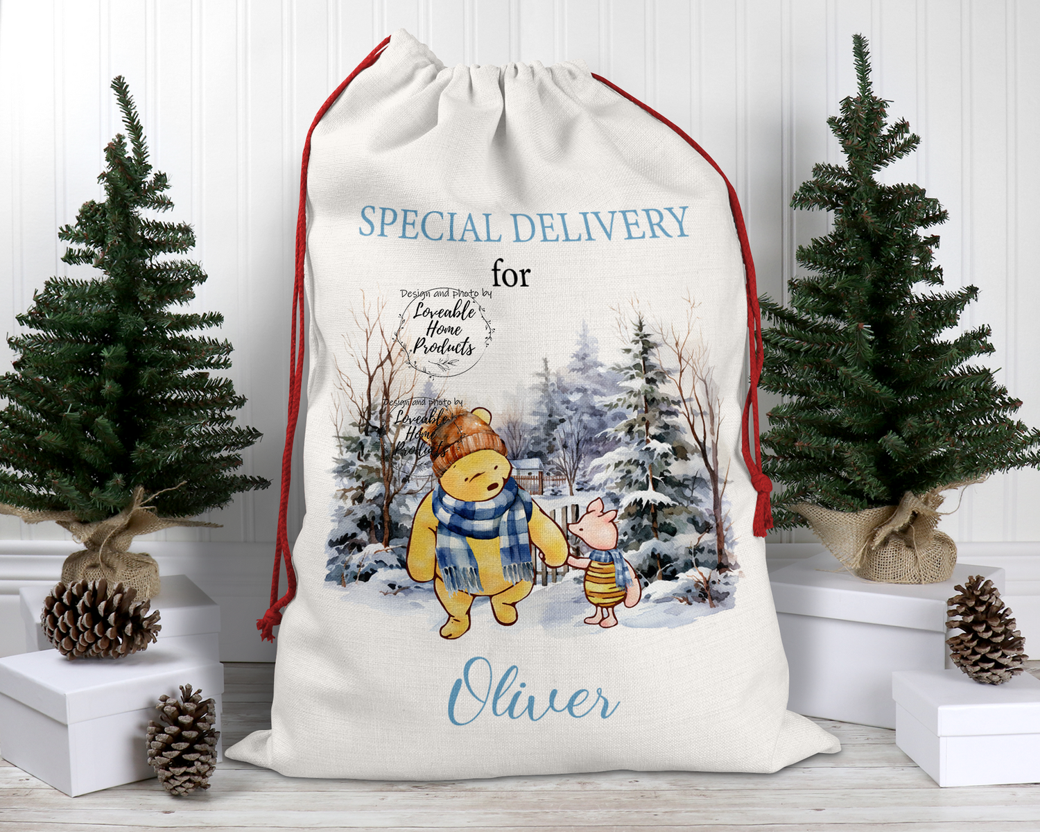 Personalised Santa Sack, Christmas Sack, Personalised Christmas Sack - Name, Initial Christmas Gift Bag, Christmas Keepsake Winnie the Pooh