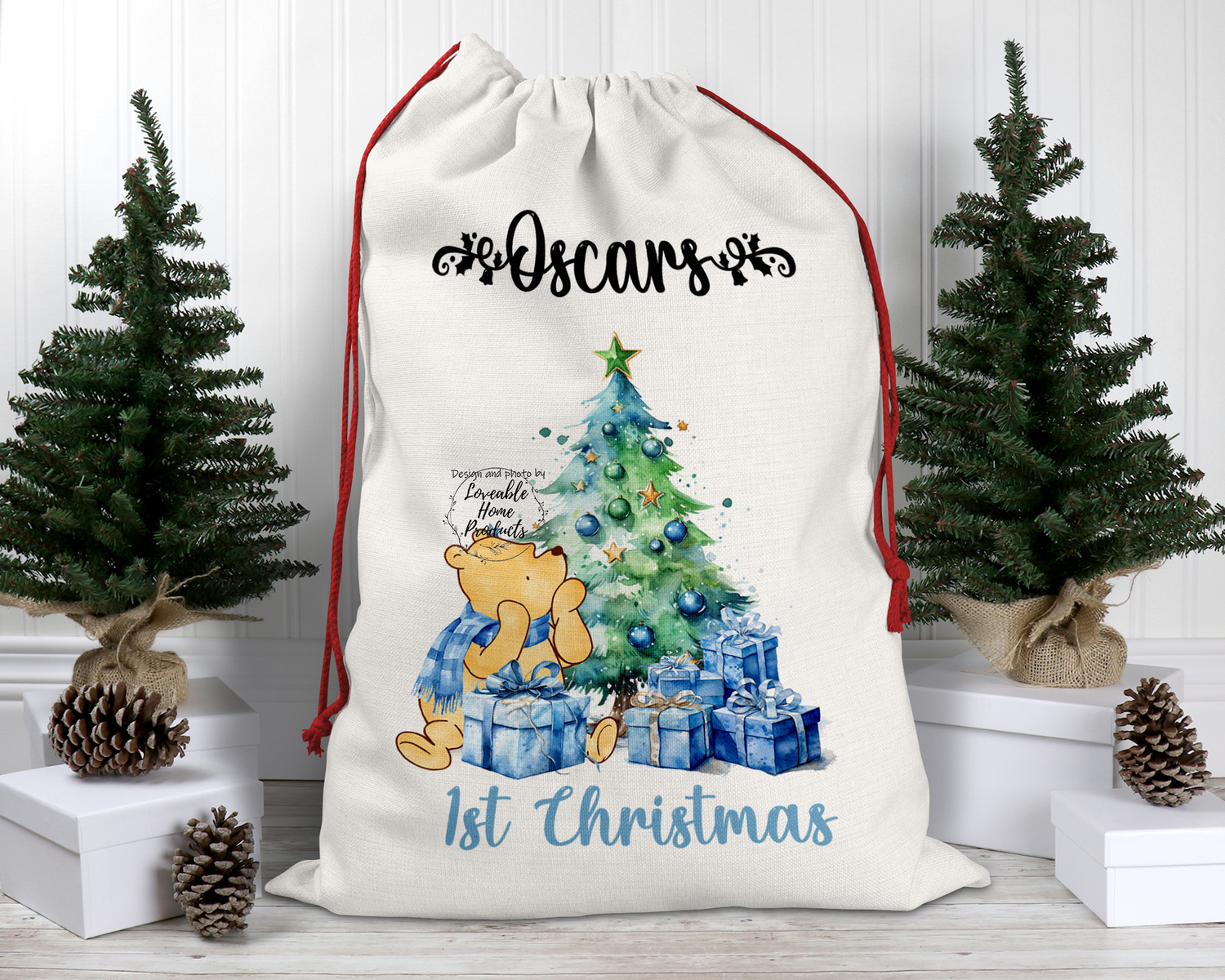 Personalised Santa Sack, Christmas Sack, Personalised Christmas Sack - Name, Initial Christmas Gift Bag, Christmas Keepsake Winnie the Pooh