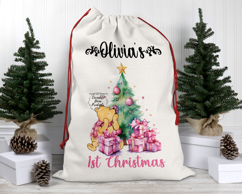 Personalised Santa Sack, Christmas Sack, Personalised Christmas Sack - Name, Initial Christmas Gift Bag, Christmas Keepsake Winnie the Pooh