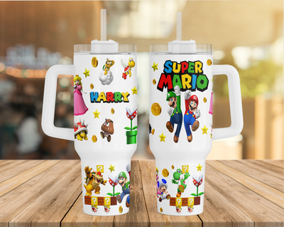 40oz personalised insulated tumbler with handle lid and straw mario design boxed gift 40oz personalised insulated tumbler with handle lid and straw mario design boxed gift